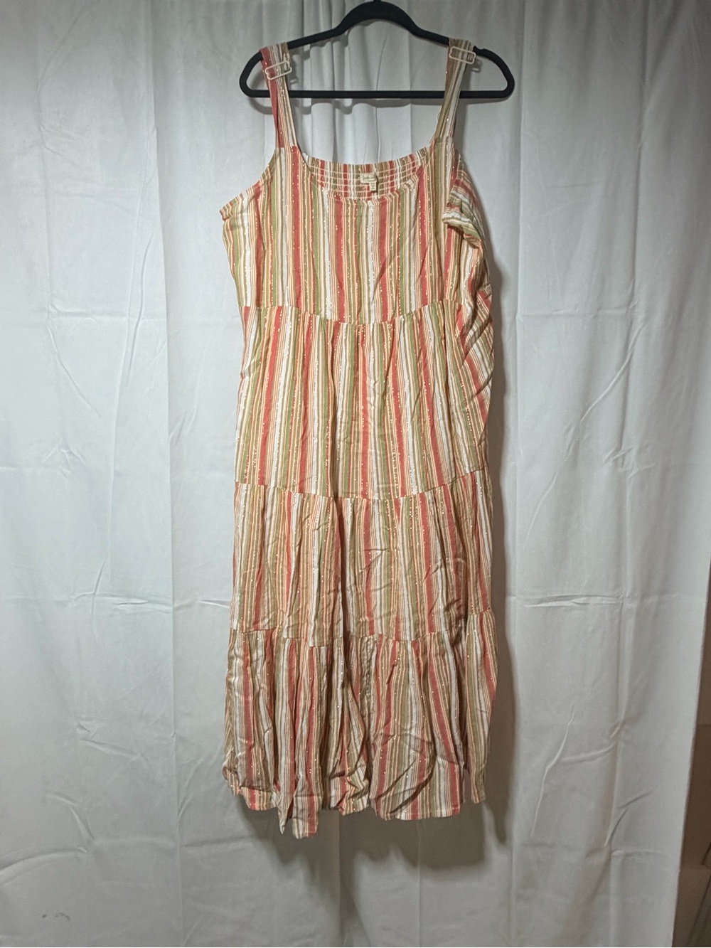 Striped Tiered Strap Sundress - Cream & Pink
